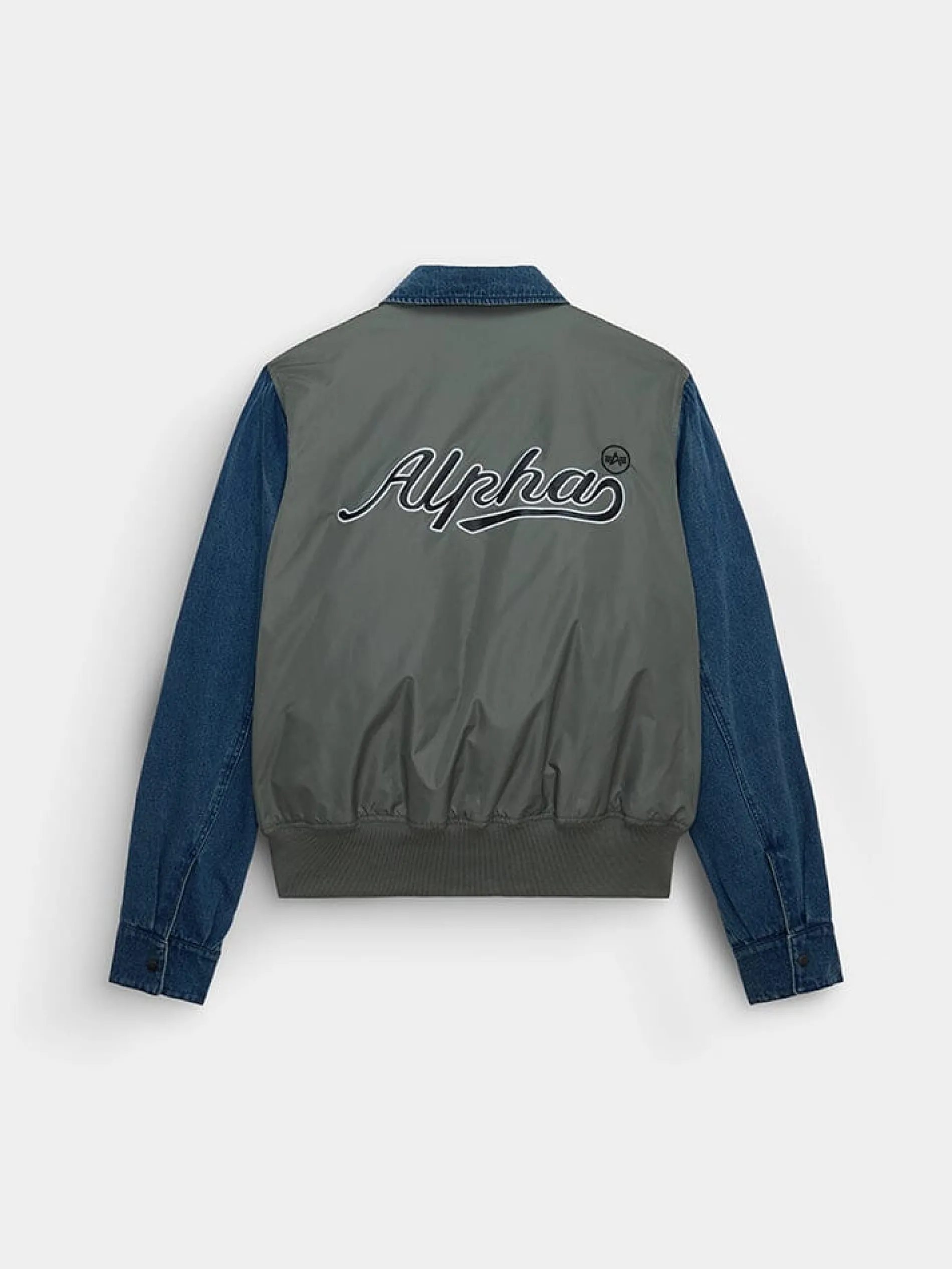 DENIM RELAXED MIXED MEDIA FLIGHT JACKET